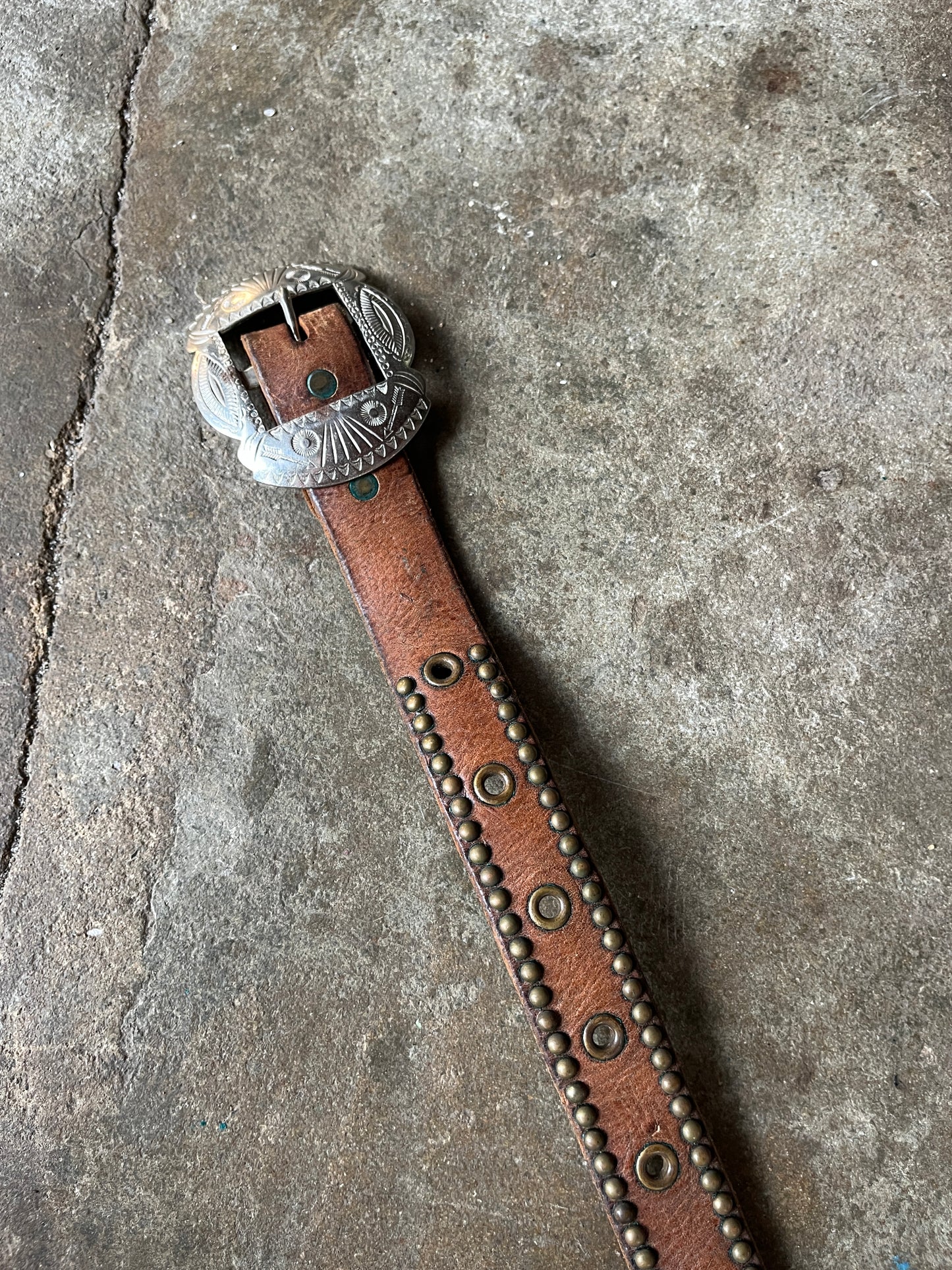 RRL Studded Brown Leather Belt