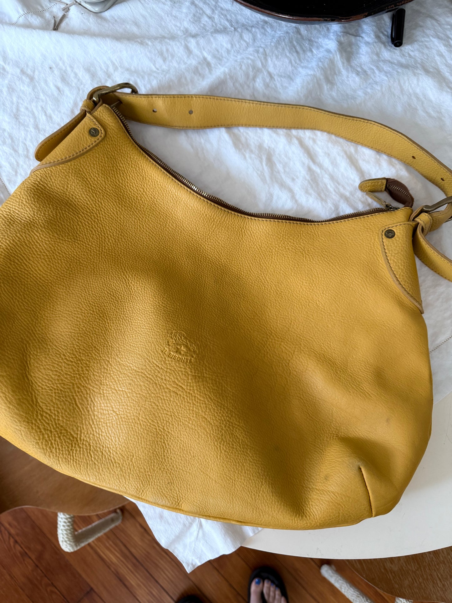 1990s Yellow Leather Il Bisonte Hobo Shoulder Bag