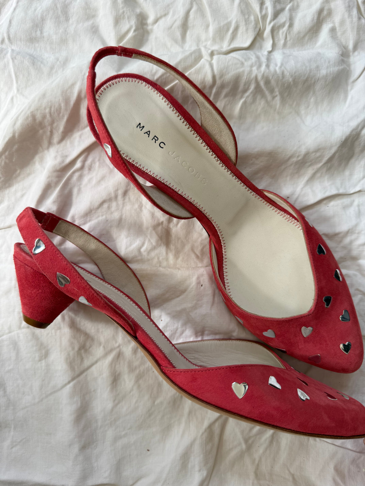 Vintage Marc Jacobs Pink Suede Heels with Heart Detailing 9.5