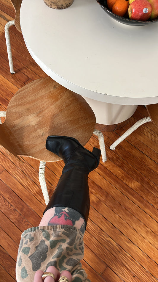 1990s Tall Black Leather Boots