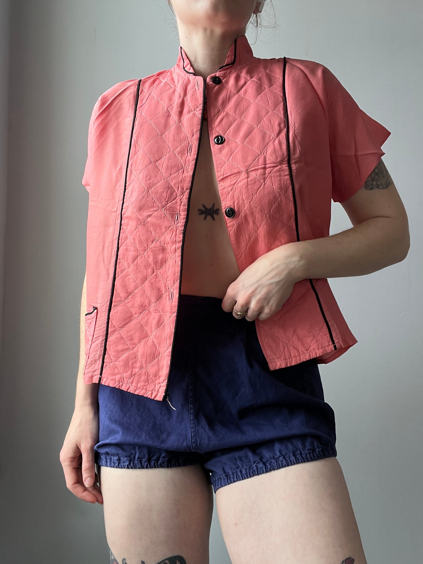 1940s Silk/Rayon Button Up Pink Top M