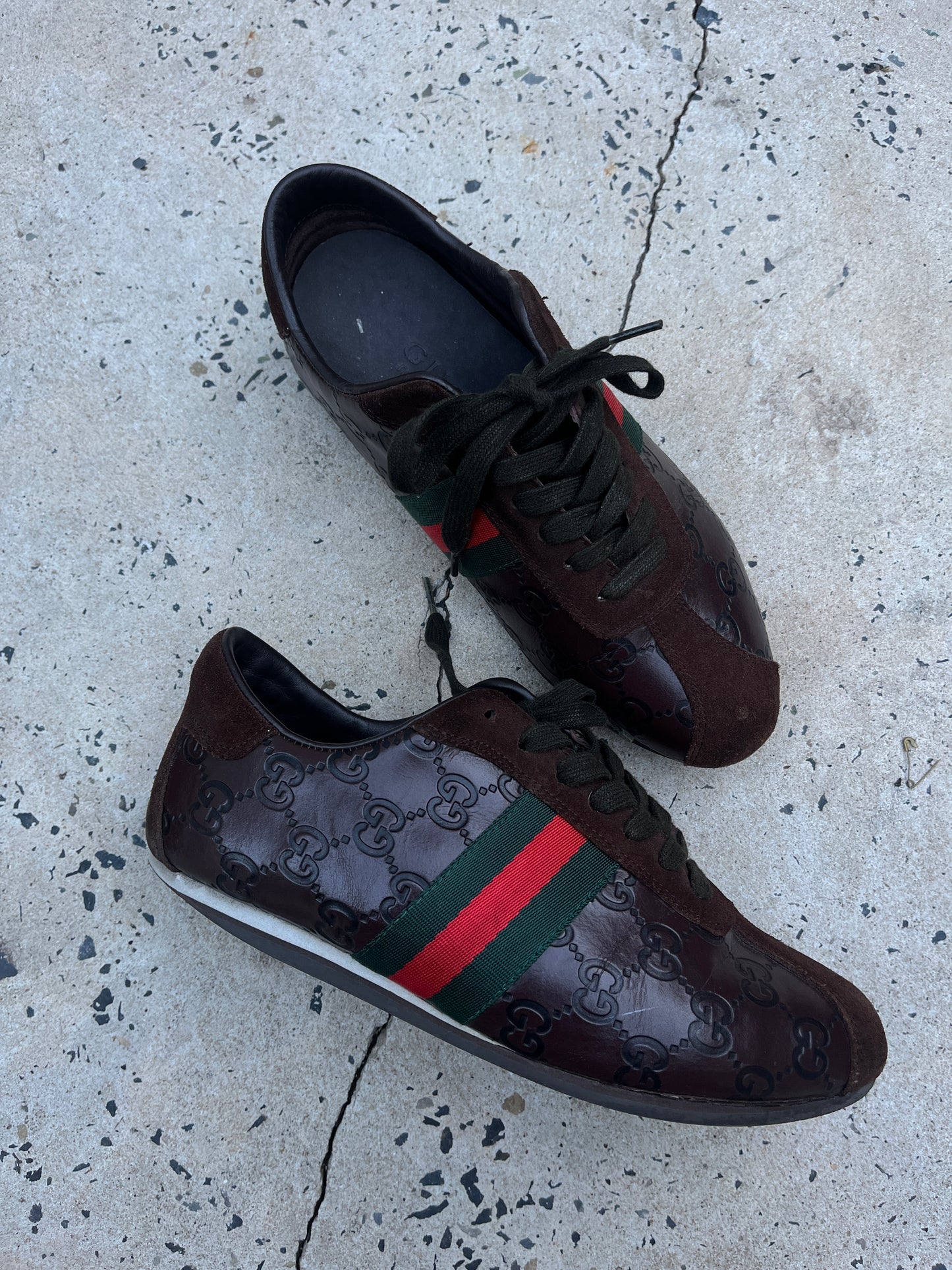 Authentic Gucci Brown Leather & Suede Guccissima Sneakers EU 37 US 7.5